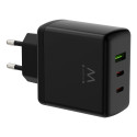 Ewent Cargador rápido GaN de 65W con 3 puertos (2 USB-C PD y 1 USB-A QC), diseño compacto