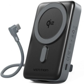 Powerbank 10000mAh Vention FKHH0/ 35W/ Wireless/ Gris/ Incluye Cable USB TIpo-C