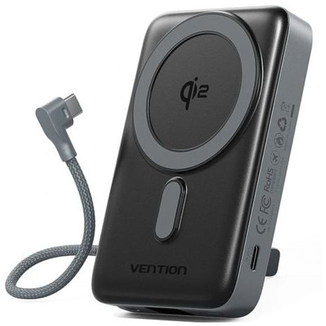 Powerbank 10000mAh Vention FKHH0/ 35W/ Wireless/ Gris/ Incluye Cable USB TIpo-C