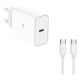 Ksix Cargador de red 30 W, PPS, Power Delivery, Carga ultra rápida, USB-C + Cable USB-C a USB-C 60 W, 1 m, Blanco