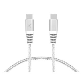 Ksix Cable de carga y datos USB-C a USB-C 60W, Power Delivery, Carga ultra rápida, Trenzado, Cubiertas reforzadas, 2m, Blanco