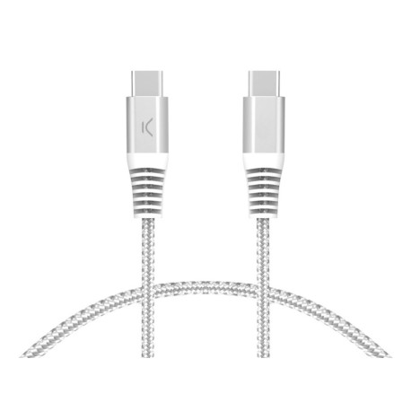 Ksix Cable de carga y datos USB-C a USB-C 60W, Power Delivery, Carga ultra rápida, Trenzado, Cubiertas reforzadas, 2m, Blanco