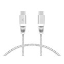 Ksix Cable de carga y datos USB-C a USB-C 60W, Power Delivery, Carga ultra rápida, Trenzado, Cubiertas reforzadas, 2m, Blanco