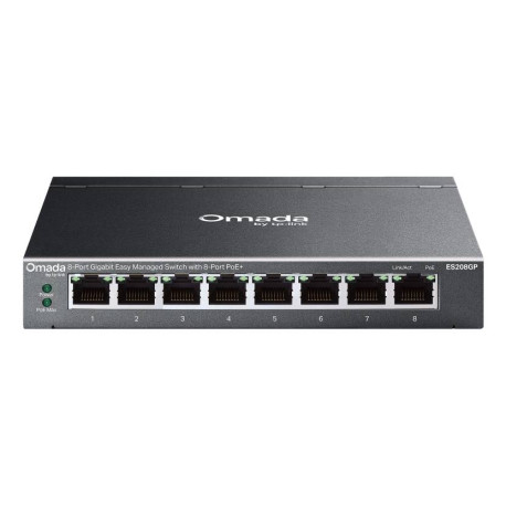 TP-Link Omada ES208GP switch Gestionado L2 Gigabit Ethernet (10/100/1000) Energía sobre Ethernet (PoE) DIN rail Negro
