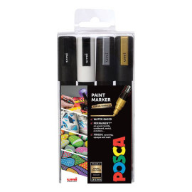 POSCA PC-5M Negro, Oro, Plata, Blanco 4 pieza(s)