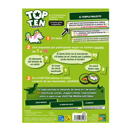 Juego de mesa top ten aventuras