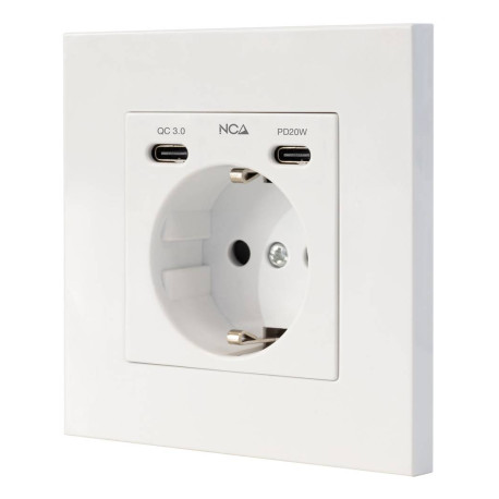Nanocable Base de enchufe de pared tipo schuko con 2 USB-C PD - Max. 3.4A, Blanco