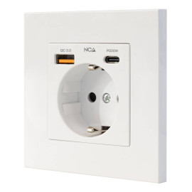 Nanocable Base de enchufe de pared tipo schuko con 1xUSB-A QC 3.0 + 1xUSB-C PD - Max. 3.4A, Blanco