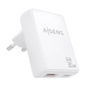 AISENS Cargador De Pared GaN Ultra Delgado 30W, 1xUSB-C PD3.0 QC4.0, 1xUSB-A QC3.0, Blanco