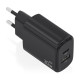 AISENS Cargador GaN 30W, 1xUSB-C PD3.0 QC4.0, 1xUSB-A QC3.0, Negro