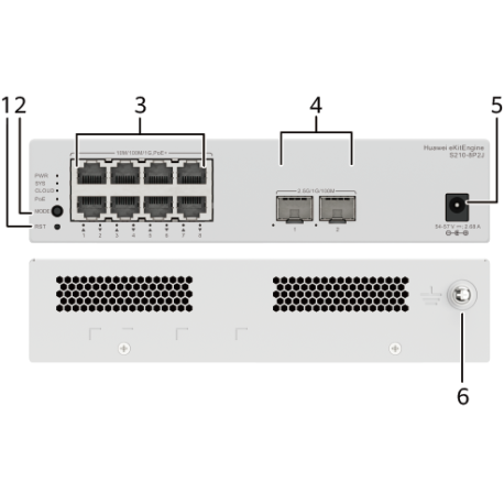 HUAWEI S210-8P2J (8*10/100/1000BASE-T PORTS (128W POE+), 2*2.5GE SFP PORTS, WITH 1*220 V AC POWER ADAPTER, FANLESS)
