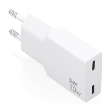AISENS Cargador Ultra Delgado GaN 30W, 2xUSB-C PD3.0, Blanco