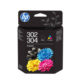 HP Paquete combinado de 2 cartuchos de tinta negra/tricolor 302/304