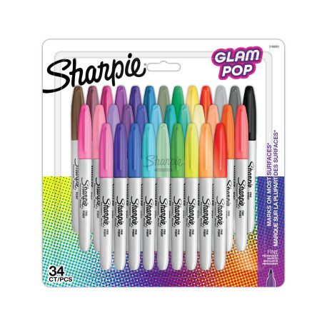 Sharpie 2198891 marcador 34 pieza(s) Punta fina Negro, Verde, Naranja, Rosa, Púrpura, Rojo, Amarillo