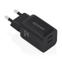 AISENS Cargador GaN 65W, 2xUSB-C PD3.0 QC4.0, Negro