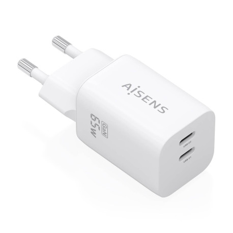 AISENS Cargador GaN 65W, 2xUSB-C PD3.0 QC4.0, Blanco