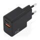 AISENS Cargador GaN 20W, 1xUSB-C PD3.0, 1xUSB-A QC3.0, Negro