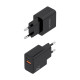 AISENS Cargador GaN 20W, 1xUSB-C PD3.0, 1xUSB-A QC3.0, Negro