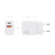AISENS Cargador GaN 20W, 1xUSB-C PD3.0, 1xUSB-A QC3.0, Blanco
