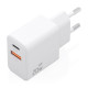 AISENS Cargador GaN 20W, 1xUSB-C PD3.0, 1xUSB-A QC3.0, Blanco