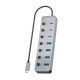 AISENS Hub USB3.2 Gen2 10G USB-C, USB-C/M-4xUSB-A/H+3xUSB-C/H+1xUSB-C/H PD3.0 100W, Gris, 30cm