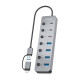 AISENS Hub USB3.1 Gen1 USB-C USB-A, USB-C/M+USB-A/M-4xUSB-A/H+3xUSB-C/H+1xUSB-C/H ALIM., Gris, 30cm