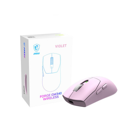 MSI Forge Gm340 Wireless Violet ratón Juego Ambidextro RF Wireless + Bluetooth Óptico 12000 DPI