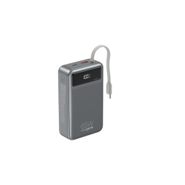 Batería externa de carga rápida de 65 W con cables integrados, 20 000 mAh, negra.