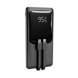 20 W Fast charging power bank with integrated cables, 10000 mAh, black