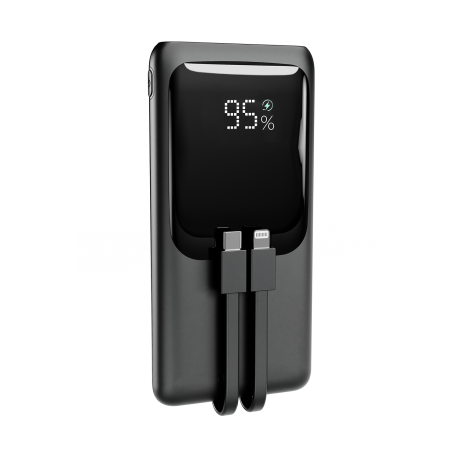 20 W Fast charging power bank with integrated cables, 10000 mAh, black