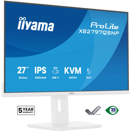 iiyama ProLite XB2797QSNP-W1 27'' IPS LCD pantalla para PC 68,6 cm (27'') 2560 x 1440 Pixeles Quad HD Blanco
