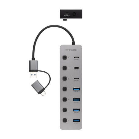 HUB 7 PUERTOS USB-C+USB-A/M A 4xUSB-A+xUSB-C 3.0+USB-C 5V 18 CM NANOCABLE