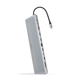HUB 12 PUERTOS USB-C A 3xUSB-A/USB-C/USB-C PD/2xHDMI/DP/RJ45/... 18 CM NANOCABLE