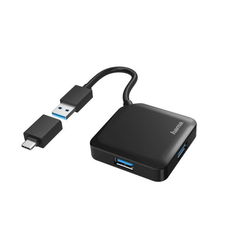 Hama | HUB USB con 4 Puertos y Adaptador USB-C (Conexión de Múltiples Dispositivos