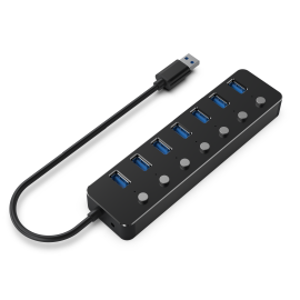 GEMBIRD - Concentrador USB 3.1 (Gen 1) de 7 puertos con interruptores, negro - UHB-U3P7P-01