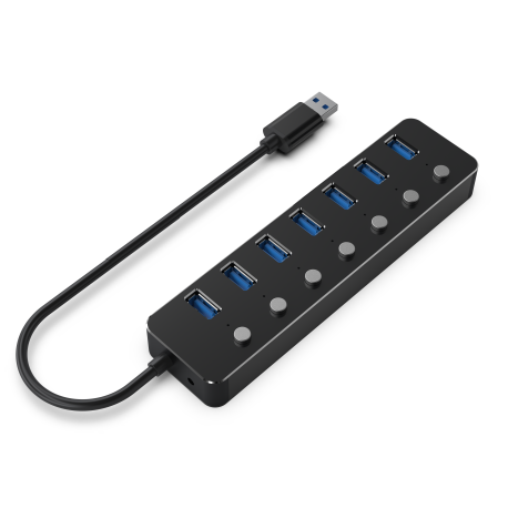 GEMBIRD - Concentrador USB 3.1 (Gen 1) de 7 puertos con interruptores, negro - UHB-U3P7P-01