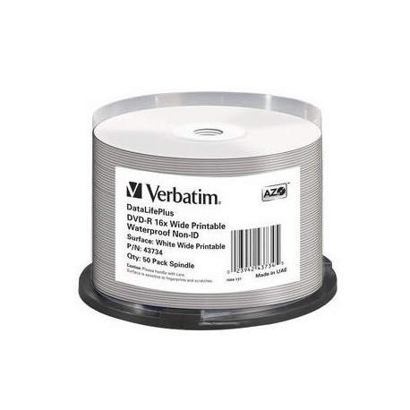Verbatim DVD-R 16x Wide Printable Waterproof No ID Brand 43734