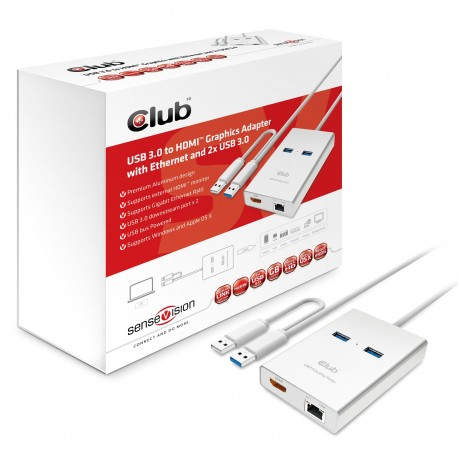 CLUB3D USB 3.0 to HDMIâ„¢ Graphics + Ethernet + 2 x USB 3.0 CSV-2600