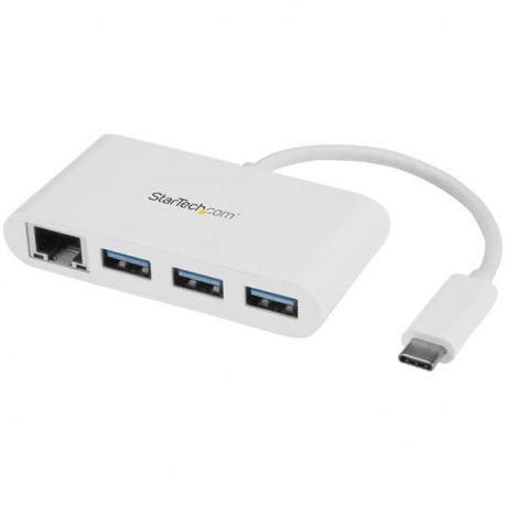StarTech Concentrador USB 3.0 de 3 Puertos con USB-C y Ethernet Gigabit - Hub Blanco HB30C3A1GEA