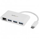 StarTech Concentrador USB 3.0 de 3 Puertos con USB-C y Ethernet Gigabit - Hub Blanco HB30C3A1GEA