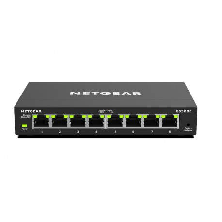Netgear Gestionado Gigabit Ethernet (10/100/1000) Negro GS308E-100PES