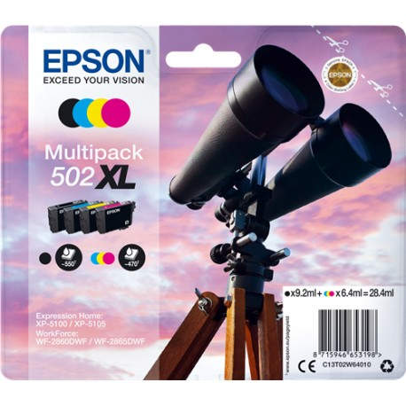 Epson 502XL 6.4ml 9.2ml 550páginas 470páginas Negro, Cian, Magenta, Amarillo cartucho de tinta C13T02W64010