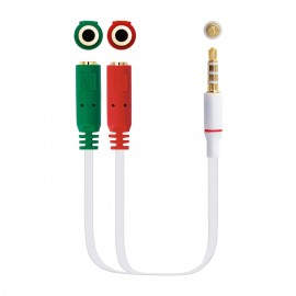 Nanocable Cable adaptador Audio Jack 3.5/M 4pines - 2xJack 3.5/H 3pines, blanco, 20 cm 10.24.1201