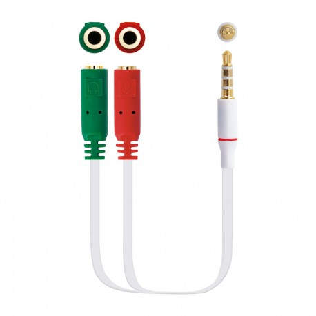 Nanocable Cable adaptador Audio Jack 3.5/M 4pines - 2xJack 3.5/H 3pines, blanco, 20 cm 10.24.1201