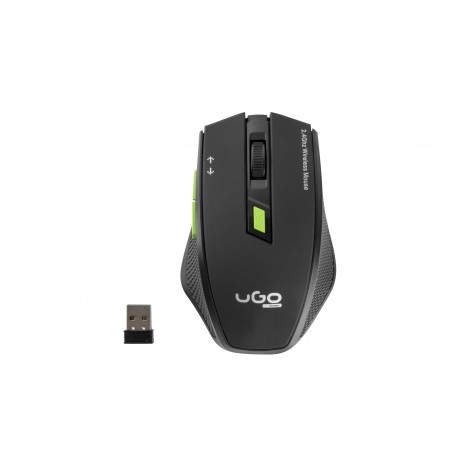 uGo MY-04 ratón RF inalámbrico Óptico 1800 DPI mano derecha Negro, Verde UMY-1077