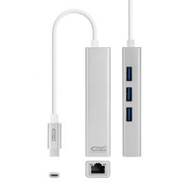 Nanocable Conversor USB-C a Ethernet Gigabit + 3xUSB 3.0, Plata, 15 cm 10.03.0404