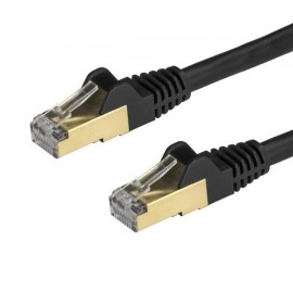 StarTech.com Cable de 0,5m de Red Ethernet RJ45 Cat6a Blindado STP - Cable sin Enganche Snagless - Negro 6ASPAT50CMBK