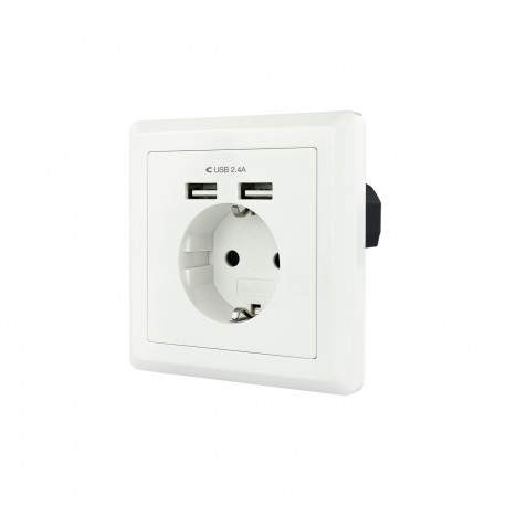 Nanocable 10.35.0010 Base de enchufe de pared tipo schuko con 2 tomas USB Blanca