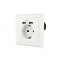 Nanocable 10.35.0010 Base de enchufe de pared tipo schuko con 2 tomas USB Blanca