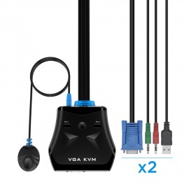 AISENS Conmutador KVM VGA USB 1U-2PC+cable, negro - A111-0411